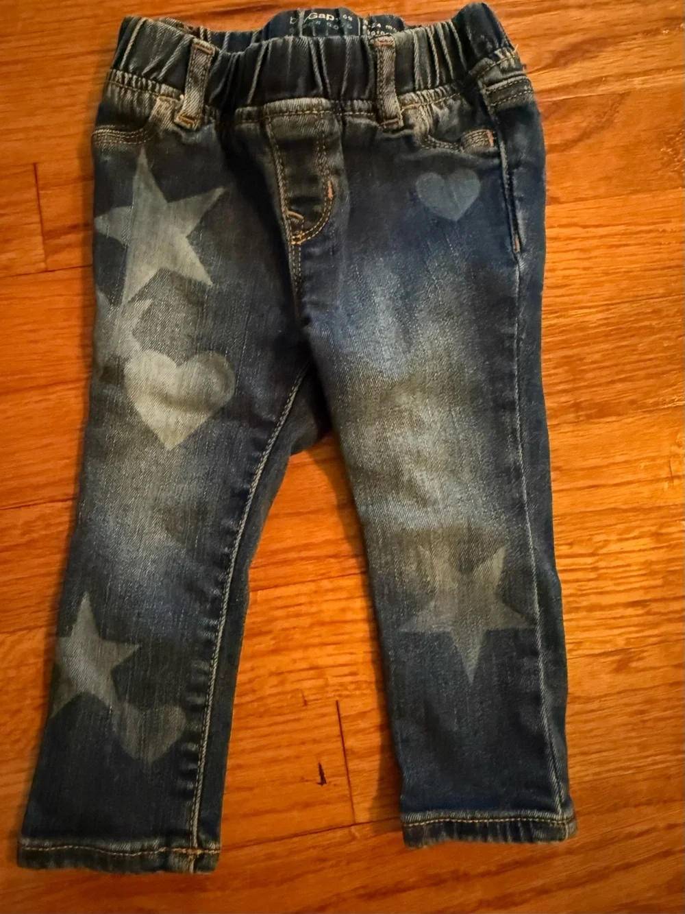 Baby Gap Star Heart Jegging Pull On Jeans 18-24 Months Stretch Denim Blue Girls